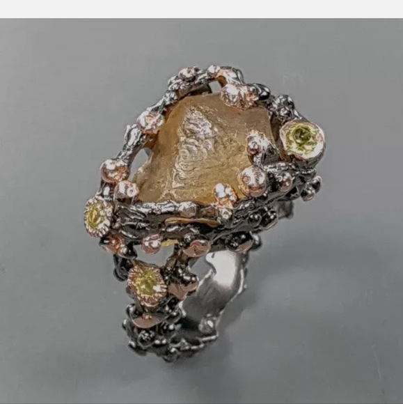 STUNNING raw large natural Citrine &Peridot sterling ring zs9 - Picture 5 of 11